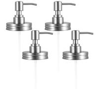 4pcs Mason Jar Soap Dispenser Lid and Pump Replacement Brushed, Stainless Steel Leakproof Mason Jar Pump Lid Lotion Soap Dispenser Lids with 3.9 Inch Tube and Gasket for Home Kitchen Bathroom