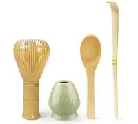 4pcs Matcha Set, Matcha Whisk Set - Yellow Resin Matcha Whisk, Matcha Green Whisk Stand, Long & Round Bamboo Scoop - Traditional Japanese Tea Ceremony Set, Perfect for Home Use or as a Gift