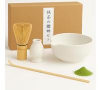 4pcs Matcha Set with Whisk and Bowl, Matcha Spoon, Whisk Holder,Matcha Kit for Traditional Japanese Tea Ceremony,Ideal for Beginners and Tea Masters (White)