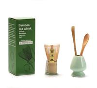 4PCS Matcha Tea Whisk Set, Tea Steeper Matcha Tools for Stirring Matcha, Matcha Whisk (Chasen), Ceramic Whisk Holder, Scoop (Chashaku), Tea Spoon Handmade