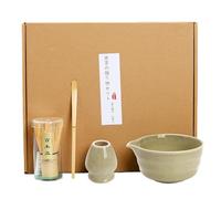 4PCS Matcha Tea Whisk Set, Tea Steeper Stirring Matcha Kits, Handmade Matcha Whisk (Chasen), Ceramic Matcha Bowl with Spout, Ceramic Whisk Holder, Scoop