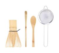 4Pcs Matcha Whisk Set - Bamboo Matcha Whisk, Tea Scoop Chashaku, Tea Spoon, and Sifter, Traditional Japanese Tea Tools, Basic Matcha Tea Making Kit for Matcha Lovers