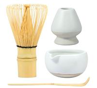 4Pcs Matcha Whisk Set Japanese Matcha Tea Set Including Ceramic Matcha Bowl Bamboo Matcha Whisk Scoop Ceramic Matcha Whisk Holder Reusable Matcha Making Kit Matcha Whisk Tool for Matcha Tea Making