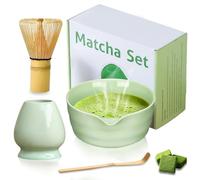 4Pcs Matcha Whisk Set - Japanese Tea Ceremony Kit with Ceramic Matcha Bowl, Bamboo Whisk, Whisk Holder & Bamboo Scoop | Handmade Matcha Making Kit for Traditional Matcha Tea