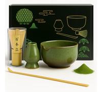 4Pcs Matcha Whisk Set Matcha Bowl Kit Elegant Japanese Matcha Tea Set Includes 500ml Ceramic Bowl, Bamboo Whisk and Holder, Scoop Matcha Making Kit for Tea Lovers (Green)