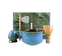 4Pcs Matcha Whisk Set Matcha Bowl Set Elegant Japanese Matcha Tea Set Includes 500ml Ceramic Matcha Bowl, Bamboo Matcha Whisk, Whisk Holder, Scoop Matcha Making Kit for Tea Lovers(Blue)
