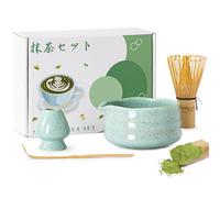 4Pcs Matcha Whisk Set， Matcha Set with Bamboo Matcha Whisk, Ceramic Bowl, Scoop & Holder，Complete Matcha Kit with Giftbox Packing Gift for Matcha Lover
