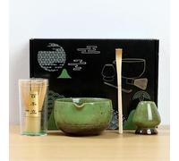 4Pcs Matcha Whisk Set, Matcha Tea Set, Reusable Matcha Making Kit with 500ml Ceramic Matcha Bowl(with Pouring Spout), Matcha Whisk and Scoop, Whisk Holder for Tea Lovers (Green(B))