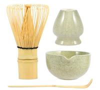 4Pcs Matcha Whisk Set, Matcha Tea Set with Whisk and Bowl, Matcha Spoon, Whisk Holder, 500ml Ceramic Bowl with Pouring Spout, Handmade Matcha Making Kit for Tea Drinking(Matte)