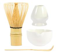 4Pcs Matcha Whisk Set, Matcha Tea Set with Whisk and Bowl, Matcha Spoon, Whisk Holder, 500ml Ceramic Bowl with Pouring Spout, Handmade Matcha Making Kit for Tea Drinking(White)