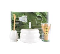 4Pcs Matcha Whisk Set, Matcha Tea Set with Whisk and Bowl, Matcha Spoon, Whisk Holder, 500ml Ceramic Bowl with Pouring Spout, Handmade Matcha Making Kit for Tea Drinking(White)