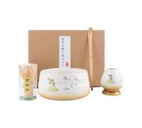 4Pcs Matcha Whisk Set, Matcha Tea Set with Whisk and Bowl, Matcha Spoon, Whisk Holder, 580ml Ceramic Bowl, Handmade Matcha Making Kit for Tea Drinking (White)