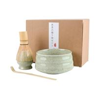 4Pcs Matcha Whisk Set, Matcha Tea Set with Whisk and Bowl, Matcha Spoon, Whisk Holder, 580ml Ceramic Bowl, Handmade Matcha Making Kit for Tea Drinking (Green)