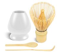 4pcs Matcha Whisk Set Matcha Whisk(Chasen) with Matcha Whisk Holder, Matcha Spoon and Matcha Scoop for Matcha Maker(White)