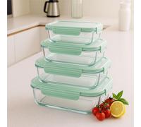 4pcs Meal Prep Food Containers Rectangular Plastic Storage with Lids