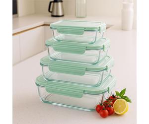4pcs Meal Prep Food Containers Rectangular Plastic Storage with Lids