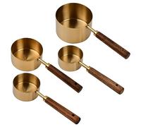 4Pcs Measuring Cups and Spoons Set, Stainless Steel with Wood Handle Metric and US Measurements for Baking, Liquid and Solid60ml 80ml 125ml 250ml (Gold)