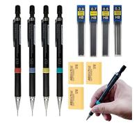 4Pcs Mechanical Pencil Set,0.3 0.5 0.7 0.9mm Drawing Mechanical Pencil Set,with 4 Iead Mixing Set and 3 Erasers Automatic Core Feeding Smooth Writing for Artists Sketching Drawing Writing Drafting