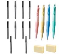 4Pcs Mechanical Pencil Set, 2.0mm Cute Automatic Pencil with 10 Tubes of 80PCS Refill Leads, 2 Erasers for Writing, Drawing, Sketching (Green+Blue+Yellow+Pink)