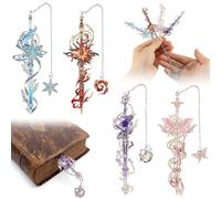4Pcs Medieval Sword Metal Bookmarks, Vintage Viking & Knight Style Book Markers with Pendants, Fantasy Book Accessories, Unique Stationery Gifts for Novel Readers & Fantasy Fans(Multicolor)