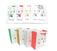4pcs Medium Christmas Gift Bags Glitter Xmas Bags Present with Tag Recyclable