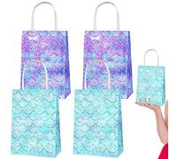 4Pcs Mermaid Party Paper Gift Bags,Mermaid Gift Bags Large,Under the Sea Kraft Paper Tote Bags,MermaidParty Gift Bags with Handles for Mermaid Birthday Girls Party Accessories Gifts Wrapper Boxes