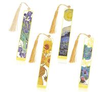 4pcs Metal Bookmark with Tassel, Golden Hollow Book Mark Van Gogh Monet Oil Painting Theme Bookmarks for Women Men Book Lovers Writers Readers Teens Adults