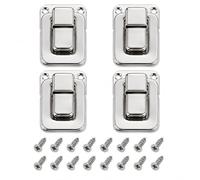 4Pcs Metal Box Latches, Toggle Catch Locks with 16 Screws, Flat Box Clasp Hasp, Rectangle Iron Case Latch for Wooden/Wine/Gift/Jewellery/Tool Box Cabinet, DIY Hardware Replacement, Silver Medium