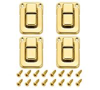 4Pcs Metal Box Latches, Toggle Catch Locks with 16 Screws, Flat Box Clasp Hasp, Rectangle Iron Case Latch for Wooden/Wine/Gift/Jewellery/Tool Box Cabinet, DIY Hardware Replacement, Gold Medium
