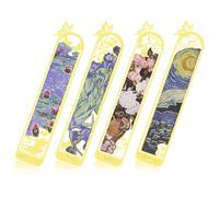4Pcs Metal Clip Bookmark for Women,Golden Hollow Butterfly Bookmarks Van Gogh Monet Oil Painting Theme Book Mark Birthday Exquisite Art Gifts for Book Lovers Writers Readers Teens Men
