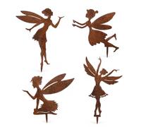 4Pcs Metal Fairy Garden Stakes, Weatherproof Ornaments for Outdoor Plants | Crafted from durable, weatherproof iron with a rustic finish, these 4 fairy stakes add a magical touch to outdoor plant pots.