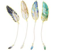 4PCS Metal Feather Bookmarks, Feather-Shaped Metal Bookmarks with Chain, Elegant Bookmark Set for Reader, Writer, Teacher and Student, Vintage-Inspired Book Marks Set for Women and Men