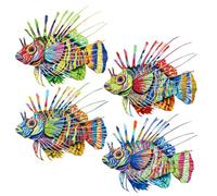 4Pcs Metal Fish Wall Art, Iron Floating Fish Ornament Decorations, Hanging Tropical Fishes Sculpture, Coastal Home Wall Sculpture for Living Room, Bedroom, Patio, Balcony, Garden, Yard and Fence