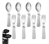 4pcs Metal Folding Spoons & 4pcs Foldable Forks for Thermos Funtainer 10oz Food Jar, Portable Stainless Steel Spoon Fork Replacements for Travel Camping Dinner Picnic & Outdoor Activities