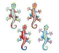 4pcs Metal Gecko Wall Art Decor, Outdoor Hanging Garden Decorations for Fence Patio Yard Lizards Animal Wall Sculptures Decor with Screws for Outside Home Gift