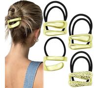 4Pcs Metal Geometric Elastic Hair Ties Gold Ponytail Holder Hair Cuff Hollow Hair Bands Gothic Punk Hair Elastic Rope Cuff Wrap Decorative Accessories for Women