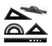 4Pcs Metal Geometry Set, Protractor and Ruler Set, Metal Triangular Scale Math Drafting Ruler Kit 8 Inches Drawing Rulers Aluminum Triangle Rulers Drafting Tools for Architect Engineer