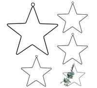 4Pcs Metal Hanging Stars Christmas Window Decorations Star Wreath Frame Xmas Star Decorations Wire Wreath Rings Floral Wreath Crafts Hoops for Christmas Tree Thanksgiving Macrame Frame Dreamcatcher