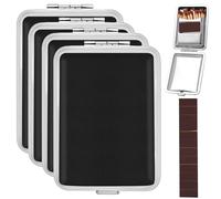 4Pcs Metal Match Box Case with Friction Plate, Stainless Steel Reusable Matchstick Holder Storage Case Portable One Button Dampproof Fireplace Starter for Outdoor Camping