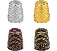 4Pcs Metal Sewing Thimbles, Honeycomb Groove Fingertip Protector, Multi Colour Sewing Finger Shield, Durable Metal Thimble for Hand Sewing Quilting Embroidery Knitting DIY Craft