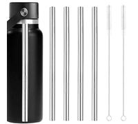 4pcs Metal Straw Replacement for Hydro Flask 40oz Wide Mouth with Straw Cap, Stainless Steel Cup Straws with 2pcs Brushes Compatible with HydroFlask Wide Mouth Bottle(Silver)