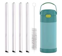 4pcs Metal Straws Compatible with Thermos Funtainer 12oz Bottle, Stainless Steel Durable Straw Replacements Parts Accessories with 2 Cleaning Brushes for Thermos F401 & F410