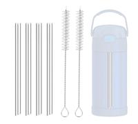 4pcs Metal Straws for Thermos FUNTAINER 12oz Kids Bottle, Reusable 12.7cm/5in Short Stainless Steel Straws with 2pcs Cleaning Brushes for Cocktails Small Glasses and Cups