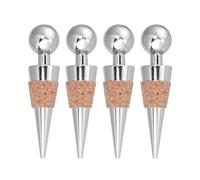 4pcs Metal Wine Stopper Bottle Sealer, Round Red Wine Plug | Silicone and Cork Construction, Slows Oxidation, Preserves Unfinished Bottles, Suitable for Beer or Wine, Kitchen Storage