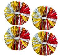 4Pcs Metallic Cheerleading Pom Poms, Creatiee 2 Pair Cheerleader Cheering Squad Pompoms for School Sports Dance Games Team Spirit Cheer (Red-Gold-Silver)