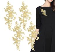 4PCS Metallic Embroidered Leaf Flowers Patches Iron on Patch Trim Fringe Leaves Glitter Retro Boho Embroidered Appliques Iron-on Patches for Dress Pillow Sewing Accessories Embellishment