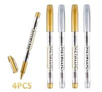 4PCS Metallic Marker Pens, Permanent Gloss Wet Shine Effect Art Pens for Christmas Cards, Glass, Ceramic, Rock Painting, Arts and Crafts for Adults (Silver & Gold)
