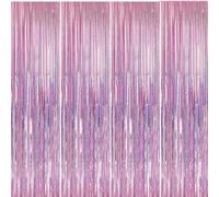 4pcs Metallic Tassel Curtains, ZODKSNO 3.3 x 8.3ft Laser Glitter Tinsel Curtains Foil Fringe Streamers for Party Decorations (Light Pink)