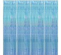 4pcs Metallic Tassel Curtains, ZODKSNO 3.3 x 8.3ft Laser Glitter Tinsel Curtains Foil Fringe Streamers for Party Decorations (Light Blue)