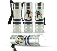 4Pcs Mickey Mouse Flashlight Torch for Kids, 9 LED Mini Aluminum Torch Featuring Disney Characters, Christmas New Year Gift for Boys 3+ Years, Battery-Operated Silver Adventure Light Size-8.7cm